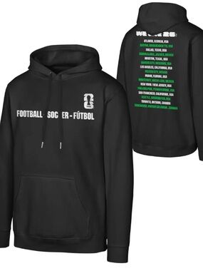 Black Tour-List Graphic Hoodie with Green & White Print